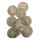 Collection (10) Barber Silver Half Dollars