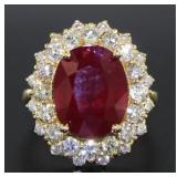 14kt Gold 10.34 ct Oval Ruby & Diamond Ring