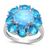 Quality 4.50 ct Blue Opal & Topaz Designer Ring