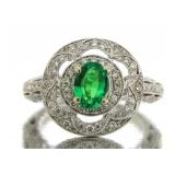 14kt Gold 1.46 ct  Oval Emerald & Diamond Ring