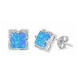 Princess Cut  Australian Blue Opal Earrings