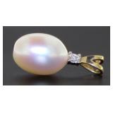 10kt Gold Natural Pearl & Diamond Pendant