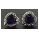 Gorgeous 2.00 ct Amethyst Heart Earrings