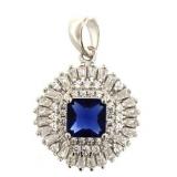 Cushion Cut 4.00 ct Sapphire-White Topaz Pendant