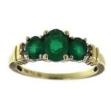 10kt Gold Emerald & Diamond 3 Stone Ring