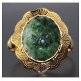 14kt Gold Vintage Jade Carved Ring