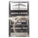 NTR Metals .999 Fine Silver 10 Ounce Bar