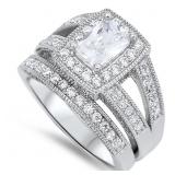 Emerald Cut 2.00 ct White Topaz 2 pc Bridal Set