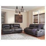 Ashley U609 Gray Leather REC Sofa & Love Seat