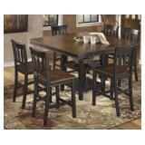 Ashley D580 Black & Cherry Bar Table & 6 Stools