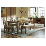 Ashley D595 Dining Table, 4 Chairs & DBL Bench