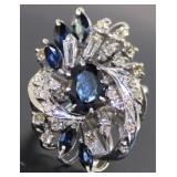 14kt Gold Antique 3.10 ct Sapphire-Diamond Ring