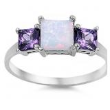 Princess Cut Fire Opal & Amethyst Ring