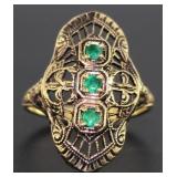 14kt Gold Antique Emerald 3 Stone Ring