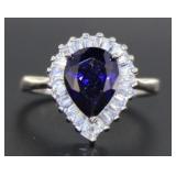 Pear Cut 2.64 ct Tanzanite & Baguette Topaz Ring