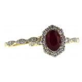 14kt Gold 2.57 ct Ruby & Diamond 2 pc Bridal Set