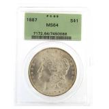 1887 MS64 Morgan Silver Dollar