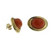 14kt Gold Cabochon Pink Carnelian Earrings