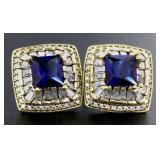 Elegant 6.65 ct Sapphire & Topaz Baguette Earrings