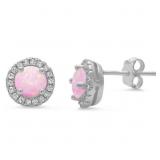 Pink Fire Opal Halo Earrings