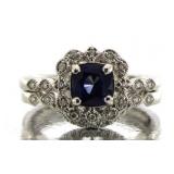 14kt Gold Round 1.25 ct Sapphire & Diamond Bridal