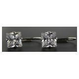 Stunning 1.60 ct Princess Cut White Topaz Earrings