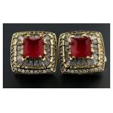 Elegant 6.46 ct Ruby & Topaz Baguette Earrings