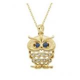 Genuine Sapphire & Diamond Accent Owl Pendant