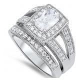 Emerald Cut 2.00 ct White Topaz 2 pc Bridal Set