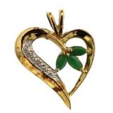 10kt Gold Natural Emerald & Diamond Heart Pendant