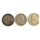 1948, 49 & 50 Franklin Silver Half Dollars