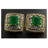 Emerald & White Topaz 4.68 ct Baguette Earrings