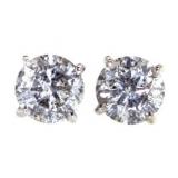 14kt Gold Round 2.02 ct Diamond Stud Earrings