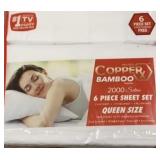 Queen Copper Bamboo 6 Pc Sheet Set  White