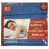 Queen Copper Bamboo 6 Pc Sheet Set  Blue