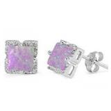 Princess Cut Pink Opal & White Topaz Earrings