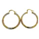 18kt Gold Plated Tri-Color Designer Hoop Earrings