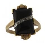 10kt Gold Antique Onyx & Diamond Ring