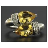 Genuine 2.13 ct Pear Cut Citrine Designer Ring