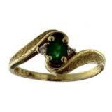 10kt Gold Natural Emerald & Diamond Ring