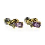 Genuine Amethyst & White Topaz Earrings