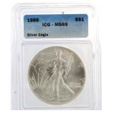 1986 MS69 American Silver Eagle  *1st Year