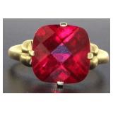 10kt Gold Cushion Cut 5.00 ct Ruby Dinner Ring