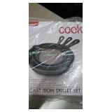 Cooks 3pc Cast Iron Skillets