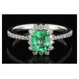 14kt Gold Natural 1.22 ct Emerald & Diamond RIng