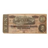 1864 Confederate States $10.00 Large Bank Note