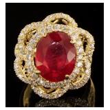 14kt Gold 9.04 ct Oval Ruby & Diamond Ring