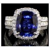 14K White Gold 7.90 ct Sapphire and Diamond Ring