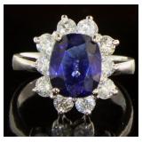 14kt Gold 5.18 ct Cushion Sapphire & Diamond Ring