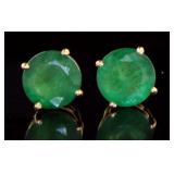 14K Yellow Gold 2.00 ct Round Emerald Studs